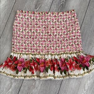 FARM RIO Floral Pink Smocked Ruffle Skirt new no tags size medium